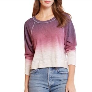 Chaser Ombre Slub Knit Long Sleeve Cropped Top Purple Pink NWT